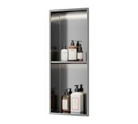 GLFNB Niche de Douche Murale en Acier Inoxydable avec éclairage LED, étagère de Rangement encastrée pour Salle de Bain, Aucun carrelage requis (Gris, 70 x 28 x 12,5 cm)