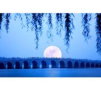 GLHUIOZ 500 Pièces,Panorama,Qualité Premium,pour Adultes et Enfants à partir de 12 Ans,Chine,Pékin,Palais d'Été,Pont des Dix-Sept Arches,Lever de Lune,Lac Kunming 52x38cm