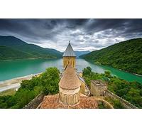 GLHUIOZ Puzzle 500 Pièces en Bois DIY Jeu D'Intelligence De l'art De La Décoration Moderne Jeu Cadeau Unique Château,Forteresse,Géorgie,Rivière Aragvi,Forteresse d'Ananuri,52x38cm