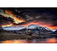 GLHUIOZ Puzzle 500 Pieces Paysage Classiques Adulte Lever du Soleil,Old Boat of Caol,Ben Nevis,52x38cm