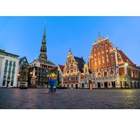 GLHUIOZ Puzzle 500 Pièces Paysage -Puzzles en tête en Bois-Relax Puzzles Jeux-Puzzle Ville Romantique pour Enfants et Adultes Cadeaux Lettonie Sculptures Ville de Riga 52x38cm