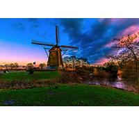 GLHUIOZ Puzzle 500 pièces,pour Adultes,Impossible,Jeu d'adresse pour Toute la Famille,de décoration d'intérieur,Moulin,rivière,Pays-Bas,52x38cm