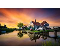 GLHUIOZ Puzzle Adulte 500 Pièces Artisanat Cadeau Famille Classique 3D Jouet en Bois Cadeau Unique Décoration Intérieure Moulin,Canal,Musée,Pays-Bas 52x38cm