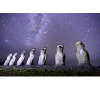 GLHUIOZ Puzzle Adulte - Puzzle 1000 p Voie lactée,île de Pâques,Statues Moai,75x50cm