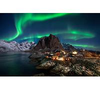 GLHUIOZ Puzzles pour Adultes 500 pièces Jeu éducatif Challenge pour Adultes Enfants Aurores boréales,Norvège,Village,îles Lofoten,mer de Norvège 52x38cm