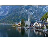 GLHUIOZ Puzzles pour Adultes 500 PièCes Puzzles Bois Puzzle Hands on Game Famille DéCoration Montagnes Bateau à Moteur Église Autriche 52x38cm