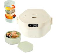 GLHYUOP Boîte à déjeuner chauffante, hexagonale, sans fil, 1000 ml, 16 000 mAh, rechargeable, minuterie, chauffage intelligent, pour voiture, bureau, voyage, camping (blanc)