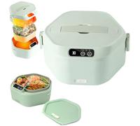 GLHYUOP Boîte à déjeuner chauffante, hexagonale, sans fil, 1000 ml, 16 000 mAh, rechargeable, minuterie, chauffage intelligent, pour voiture, bureau, voyage, camping (vert)