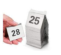 gli ospiti prenotano segnaletica del posto, Stainless Steel, 1-25/50/100 Double Side Table Number Cards, Restaurant Seating Metal Stackable Table Numbers, 1.9×1.9 Inch(1 to 25)