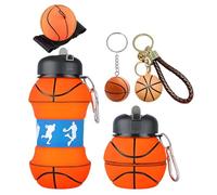 GlibberToy 550 ml Bouteille d'eau en Silicone pour le Basketball,Gobelet sportif sans BPA avec Porte-clés Basketball, Balles De Bande De Poignet, Gourde pour Enfants et Adultes, Gourde Pliable