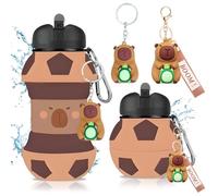 GlibberToy Bouteille d'eau en Silicone pour Capybara Football Bouteille d'eau de Course Pliable en Silicone avec Porte-clés de Capybara, Gourde pour enfants, Gourde pliable 550ml