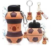 GlibberToy Bouteille d'eau en Silicone pour Capybara Football Bouteille d'eau de Course Pliable en Silicone avec Porte-clés de Capybara, Gourde pour enfants, Gourde pliable 550ml