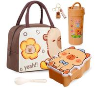 GlibberToy Capybara Sac Repas & Gourde 400ml avec Boîte Repas 900ml et Porte-clés, Sac Déjeuner Isotherme, Lunch Box - Ensemble pour Travail, Voyage, École, Sport
