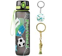 GlibberToy Gourde Football 750ml avec Porte-Clés, Gourde Sport en Plastique, Bouteille Grand Volume Anti Fuite, Reutilisable Sans BPA Bouteille d'école et de Sport, pour École,Voyage, Adulte, Enfants