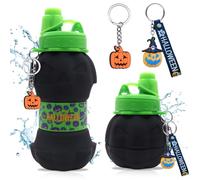 GlibberToy Halloween Citrouille Bouteille, Citrouille Tumbler - 550ml, Décoration d'Halloween, Gourde de Pumpkin, Sans BPA, avec Porte-clés Pumpkin, pour Enfants (Black)
