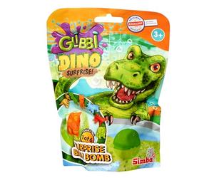Glibbi Dino Surprise Bombe de Bain en 1 des 3 Couleurs (Bleu, Vert, Orange) avec Surprise, 1 Figurine sur 6, 100 g, Plaisir du Bain à partir de 3 Ans