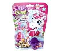 Glibbi Unicorn Surprise Bombe de Bain en 1 des 3 Couleurs (Rose, Violet, Mix) avec Surprise, 1 Figurine sur 6, 100 g, Plaisir du Bain à partir de 3 Ans