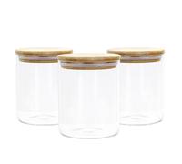 GLIBBUL Lot de 3 bocaux en verre avec couvercles en bambou empilables pour thé, café, sucre, biscuits, pâtes, salade, spaghetti, épices pour cuisine, garde-manger, préparation des repas, organisation