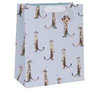 Glick Grand sac cadeau de luxe Motif suricates 260x315x135mm Anniversaire Remerciement et autres occasions Bleu pâle et marron