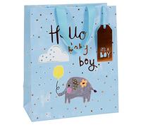 Glick Grand Sac Cadeau de Luxe pour Bébé Garçon, Bienvenue, Bleu, 31,5 cm de Haut x 26 cm de Large x 13,5 cm de Profondeur