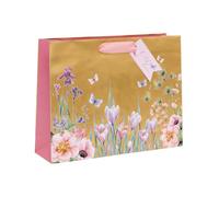 Glick Grand sac cadeau paysage Golden Garden, sac de luxe recyclable pour anniversaires et célébrations, 275 x 355 x 100 mm, doré