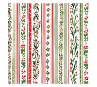 Glick Lot de 20 serviettes de Noël de luxe, 3 plis, motif vigne linéaire, entièrement recyclables, 33 x 33 cm, ouvertes, blanc, rouge et vert