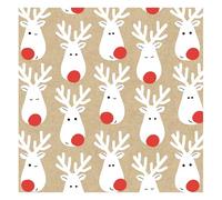 Glick Lot de 20 serviettes de Noël de luxe 3 plis, papier kraft renne fantastique, entièrement recyclables, 33 x 33 cm, ouvertes, blanc, beige et rouge