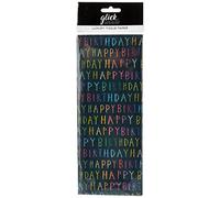 Glick Lot de 4 feuilles de papier de soie « Happy Birthday » bleu marine, 750 mm x 500 mm, pour emballage cadeau