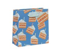 Glick Petit sac cadeau bleu Cakey Sac cadeau de luxe recyclable pour cadeaux spéciaux, 14 x 14 x 6 cm, papier de haute qualité, idéal pour les anniversaires et les célébrations