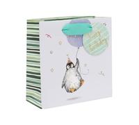 Glick Petit sac cadeau d'anniversaire pingouin, sac de luxe recyclable pour cadeaux spéciaux, 14 x 14 x 6 cm, idéal pour les petits cadeaux précieux, multicolore