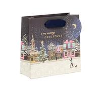 Glick Petit sac cadeau de Noël, design Nostalgia Lane, convient aux petits cadeaux précieux, sac de Noël, mesurant 14 x 14 x 6 cm, bleu/multicolore