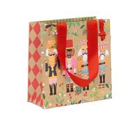 Glick Petit sac cadeau de Noël en papier kraft motif casse-noisette, convient aux petits cadeaux précieux, mesurant 14 x 14 x 6 cm, kraft/rouge