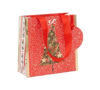 Glick Petit sac cadeau de Noël, motif pin rubis, convient aux petits cadeaux précieux, mesurant 14 x 14 x 6 cm, rouge/vert