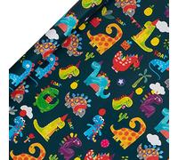 Glick Rouleau de papier cadeau de luxe motif dinosaure, parfait pour emballage cadeau, multicolore, bleu, 2 m x 700 mm