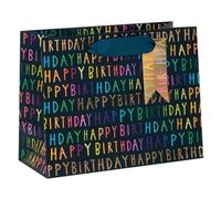 Glick Sac cadeau de luxe de taille moyenne, sac cadeau « Happy Birthday » - Bleu marine pour lui, 225 mm x 175 mm x 100 mm.