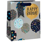 Glick Sac cadeau de luxe, grand sac cadeau d'anniversaire, sac cadeau « Happy Birthday », sac cadeau en papier, sac cadeau pour ballons à salade en papier, sac d'emballage cadeau, 260 x 315 x 135 mm, multicolore