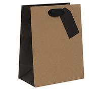 Glick Sac cadeau de luxe pour anniversaires et autres célébrations, papier kraft nervuré, 20 x 22,5 x 10 cm, noir et marron