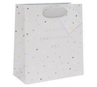 Glick Sac cadeau de luxe, sac cadeau de baptême, sac cadeau de célébration, 200 x 225 x 100 mm, unisexe, blanc