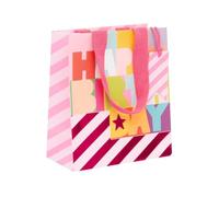 Glick Sac cadeau de taille moyenne, fuchsia fluo, 225 x 200 x 100 mm, sac de luxe recyclable pour anniversaire et célébration