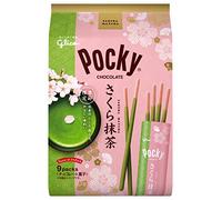 Glico Japan Pocky Chocolate Spring Limited Edition Sakura Matcha Green Tea Taste of Japan Lot de 9 paquets de bâtonnets à biscuits au chocolat fabriqués au Japon