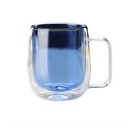 GLigeT Jus Tasses à café en verre double paroi avec anse, 250 ml, borosilicate coloré, for boissons chaudes et froides, cappuccino, latte thé Soude(Blue)