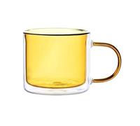GLigeT Jus Verres à boire colorés double paroi avec anse, tasses thé/café en verre borosilicate, 240 ml Soude(Amber)