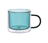 GLigeT Jus Verres à boire colorés double paroi avec anse, tasses thé/café en verre borosilicate, 240 ml Soude(Green)