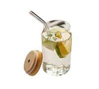 GLigeT Jus Verres transparents avec couvercle et paille, 350/450/550 ml, en verre borosilicate haute résistance, for cola, jus, thé glacé boissons froides Soude(Petit)