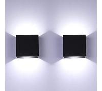 Glighone 2Pack LED Mur Lumière Intérieur Up Down Applique Murale Noir Mur Lampe Moderne 6W en Aluminium Appareils d'éclairage pour Salon Chambre Cuisine, Blanc Froid[Classe énergétique A++]
