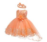 Gliitatu Robe tutu en tulle pour petite fille, pour demoiselle d'honneur, baptême, mariage, fête d'anniversaire, soirée formelle, bal de fin d'année, avec bandeau, rose orangé, 3-6 mois