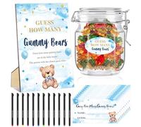 GlikCeil Lot de 76 jeux de fête prénatale comprenant un panneau de jeu devinettes en bois, 60 cartes de jeu de devinettes, 12 stylos, 2 autocollants mignons, 1 biberon pour fête prénatale, révélation