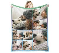 GLIKW Couverture Personnalisée avec Photos et Texte, Couverture Plaid Photo en Flanelle Ultra Doux, Cadeau de Noël pour Famille, Père, Mère, Enfants, Animaux, Amis ou Couples (9 Photos)