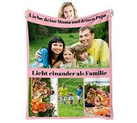 GLIKW Couverture Personnalisée avec Photos et Texte, Couverture Plaid Photo en Flanelle Ultra Doux, Cadeau de Noël pour Famille, Père, Mère, Enfants, Animaux, Amis ou Couples (4 Photos -1)