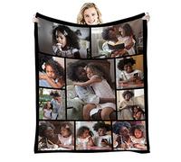 GLIKW Couverture Personnalisée avec Photos et Texte, Couverture Plaid Photo en Flanelle Ultra Doux, Cadeau de Noël pour Famille, Père, Mère, Enfants, Animaux, Amis ou Couples (10 Photos)